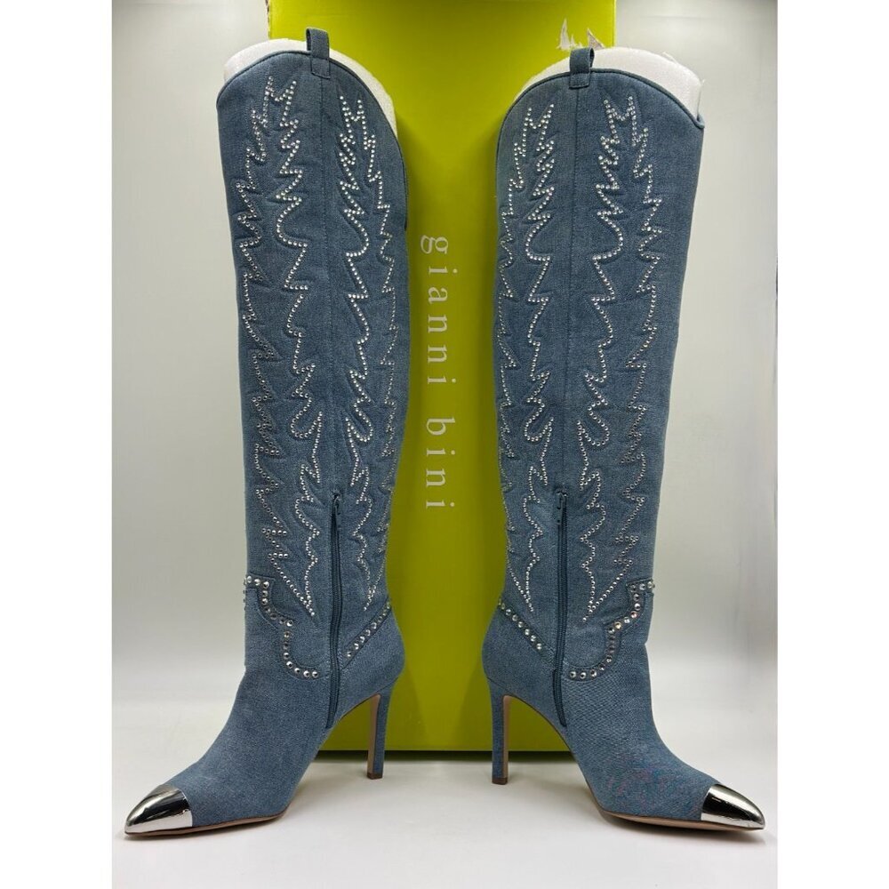 NIB Gianni Bini Womens Katerina Over Knee Western Denim Boots Size 11 run small